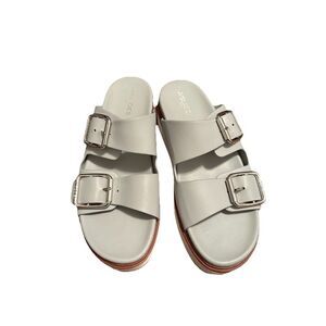 J/Slides Slate Blue Grey double buckle platform slide Leather sandals SZ 11 NEW